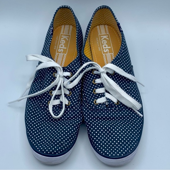 KEDS Womens Canvas Shoes Navy Blue White Polka Dot - Picture 1 of 5